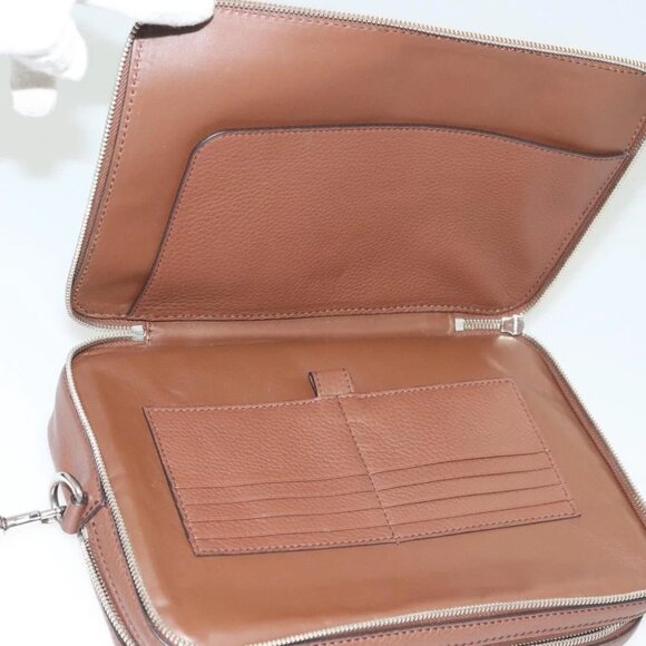 GUCCI Clutch Bag Leather Brown Silver - Picture 11 of 14